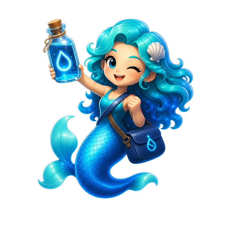Meri holding a glowing message bottle